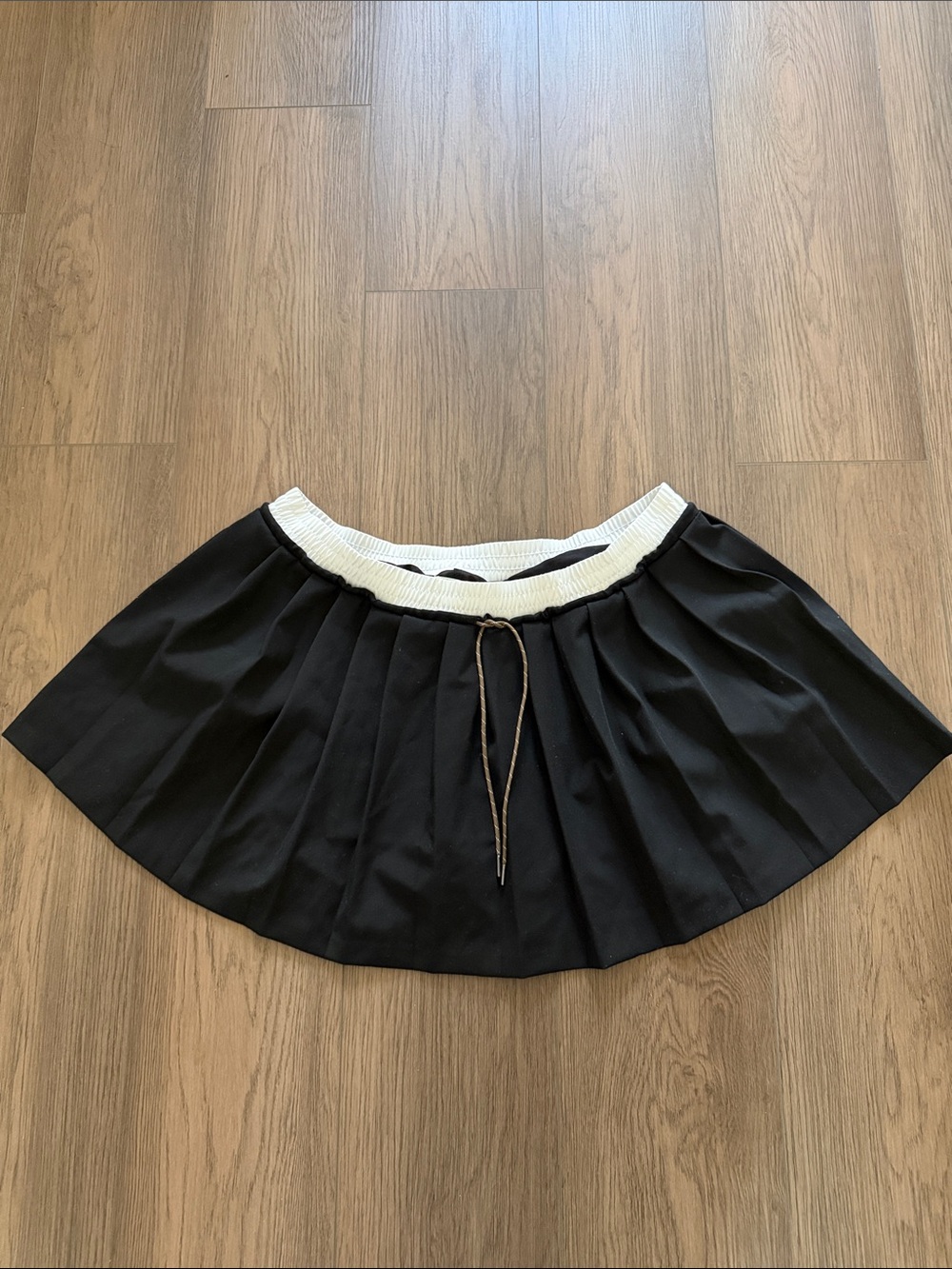 OAK + FORT Black Pleated Skater Skirt with White Waistband